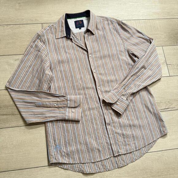 John Lennon Signature Striped Button-Up Shirt Mens L Multicolor Cotton Head Logo - Picture 1 of 9